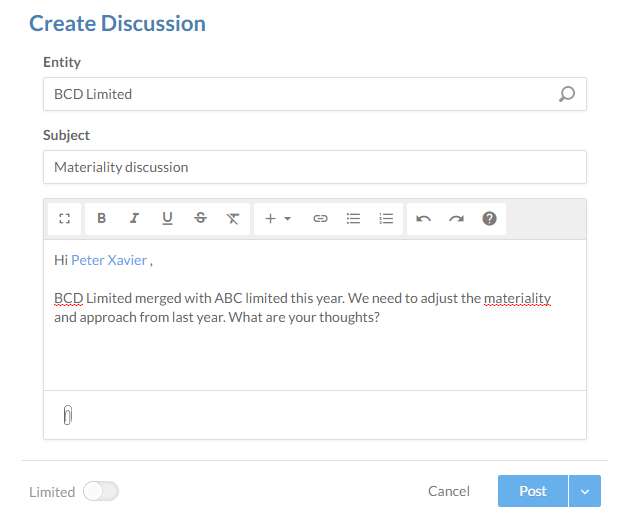 Create Discussion dialog