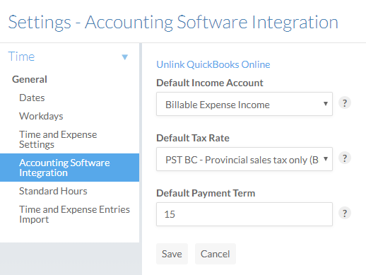 Select an income account from the Default Income Account dropdown.