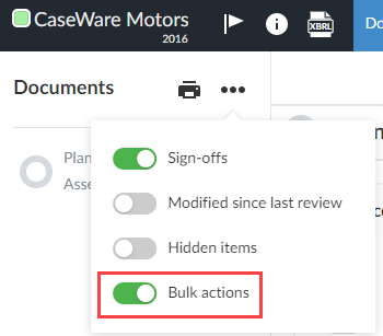 The Bulk actions setting in the More actions menu for the Documents page.