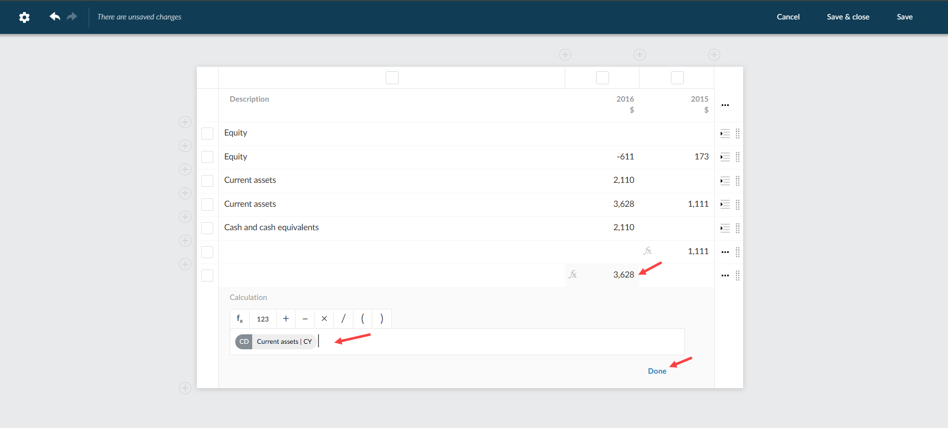 The user interface for seeing the value added to the input row.