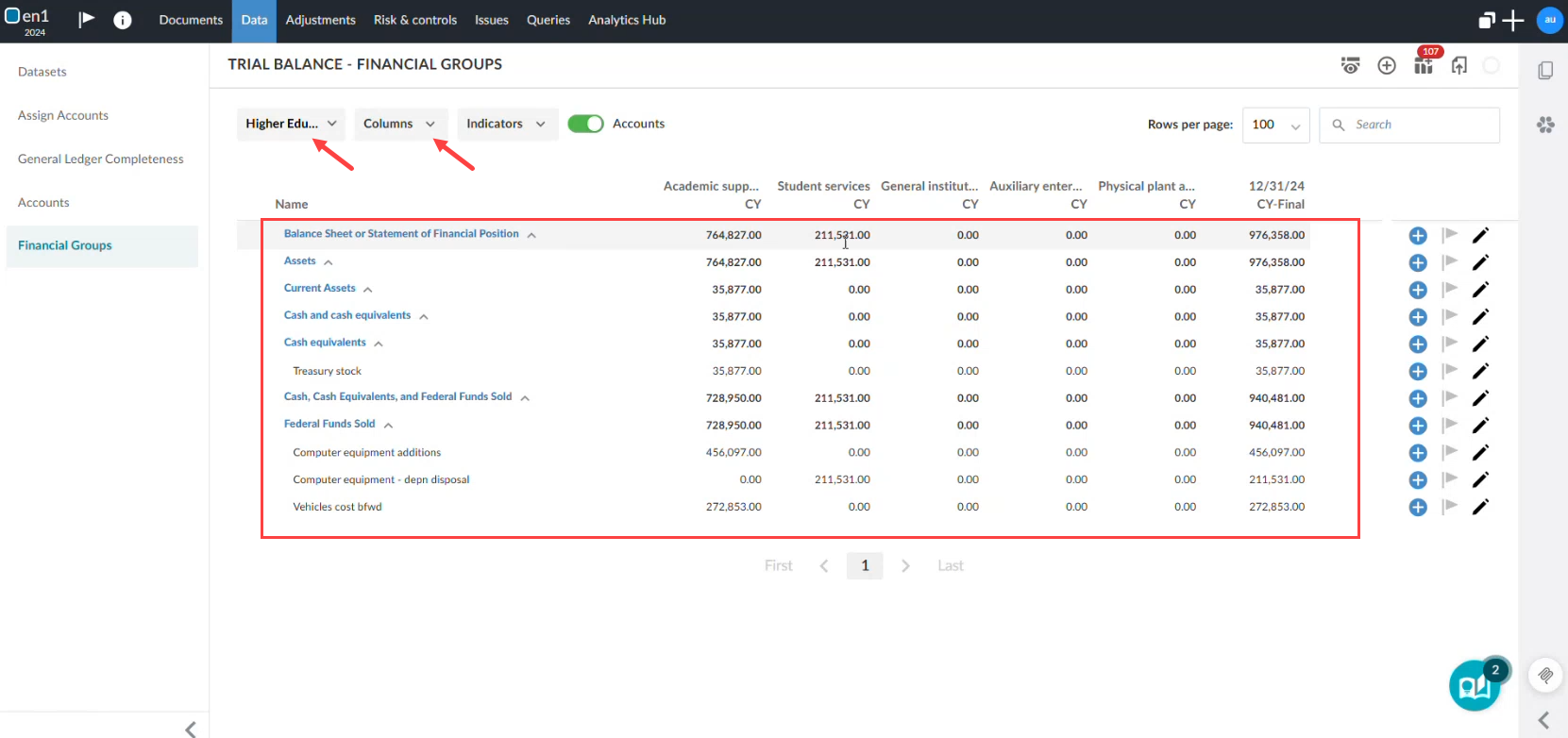 The user interface for selecting the dimensions view sorted by columns.