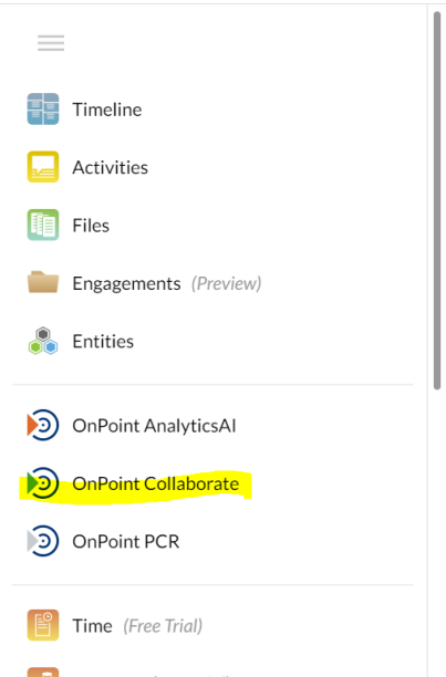 Select OnPoint Collaborate to access the engagement view.