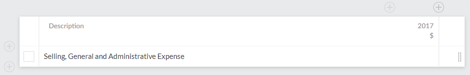 Selling, General and Administrative Expense populates the row
