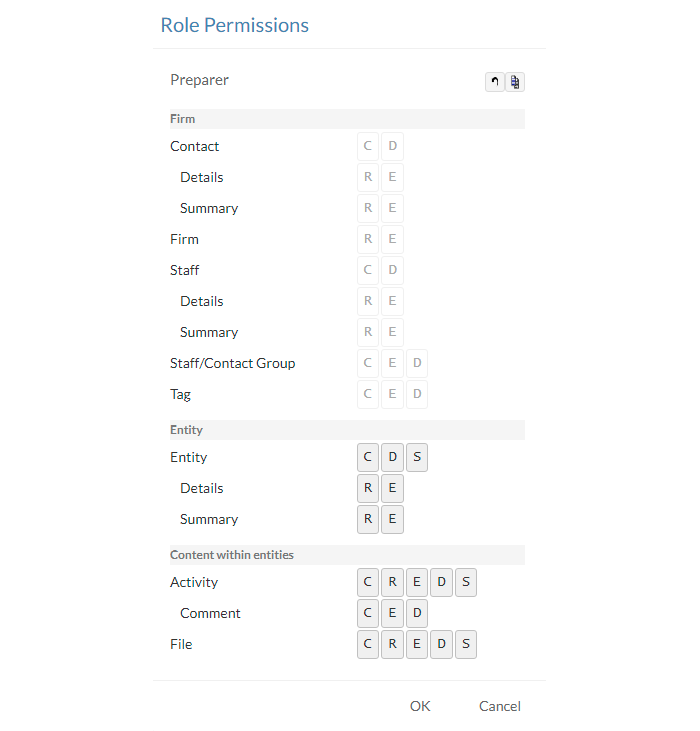 Selecting permissions in the Role Permissions dialog