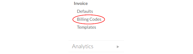 Billing Codes in the Invoice options