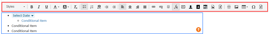 the formatting toolbar within a text section in the financial statement.