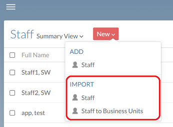 Bulk create users. Note that this option is available for staff and contacts.