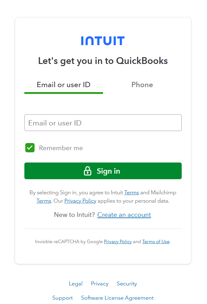 Signing in to QuickBooks Online using the OAuth sign in page.