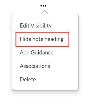 The Hide note heading option in the More Actions menu.