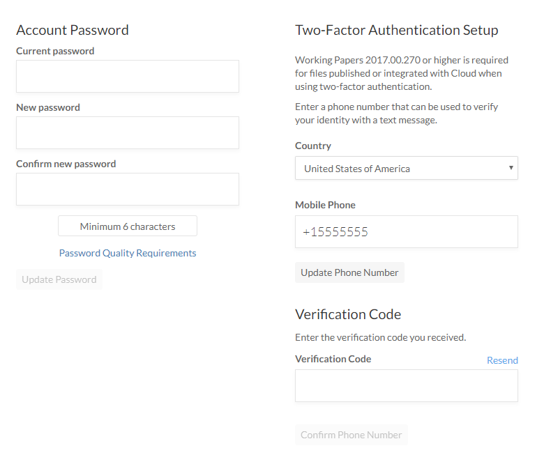 Change your password and two-factor authentication details from Account Settings.