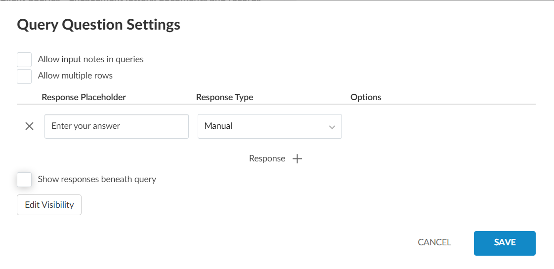 The Query Question Settings dialog.
