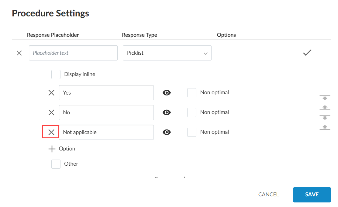 The Procedure Settings dialog.