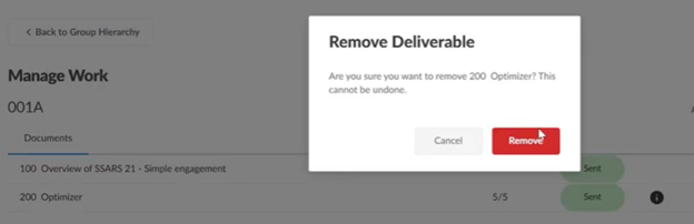 The dialog for removing an assigned component in a group audit.