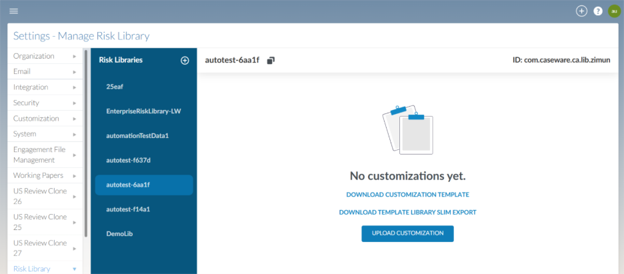the user interface for customizing the risk library template.