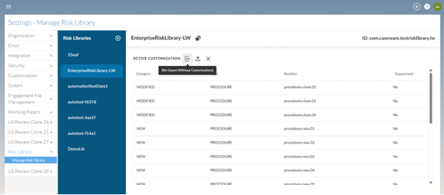 the user interface for performing a slim export.
