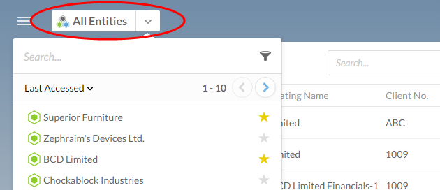 Select your client entity to filter Cloud. You will only see content that falls under this entity.
