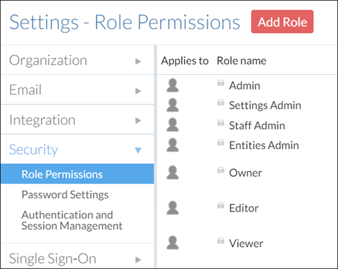 Security settings - Role permissions