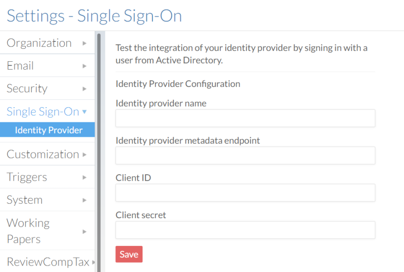 The Single Sign-On settings page.