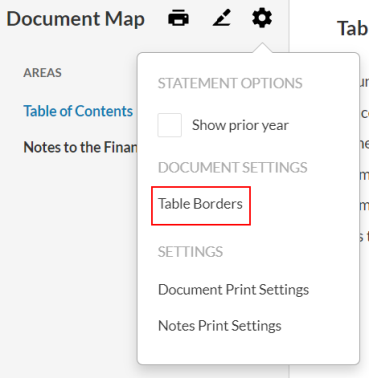 The Table Borders option in the document settings.