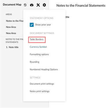 The Table Borders option in the document settings.