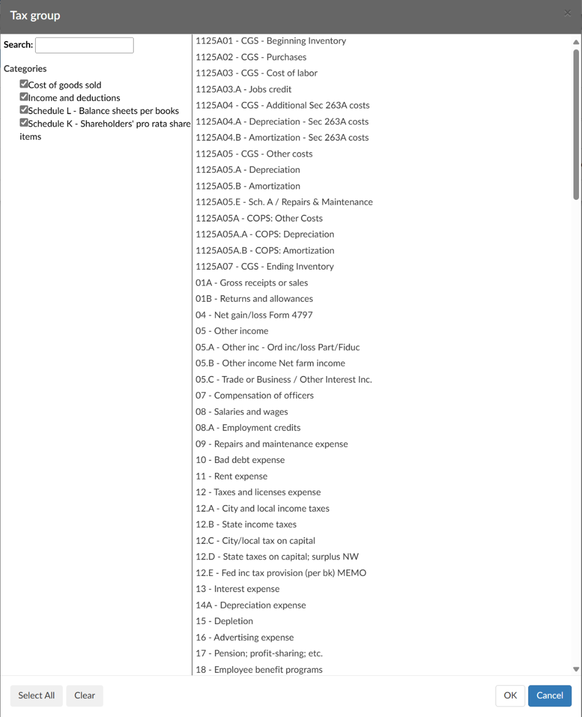 Copy and pasting across other rows in the Tax group column.