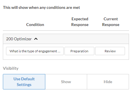 Options for visibility conditions