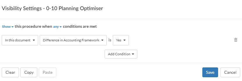 Visibility settings checklist in 0-10 Planning Optimiser