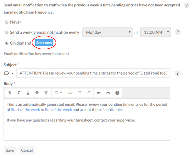 Send email reminders to finalize entries