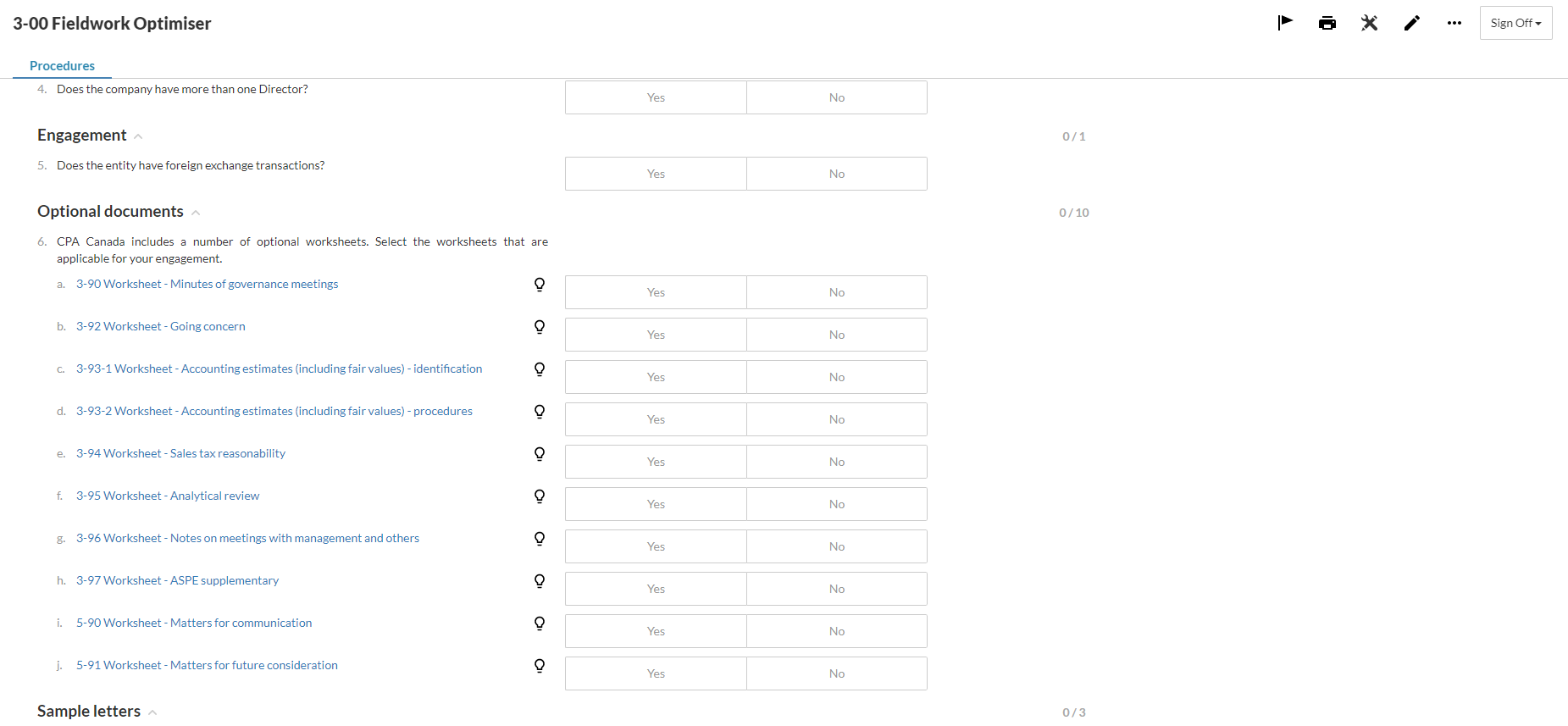 La sección Documentos opcionales del documento 3-00 Fieldwork Optimiser.