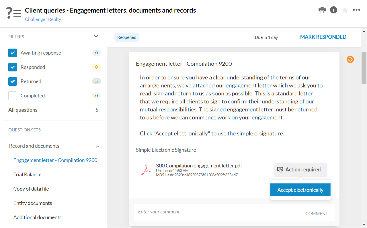 Los clientes pueden aceptar documentos electrónicamente.