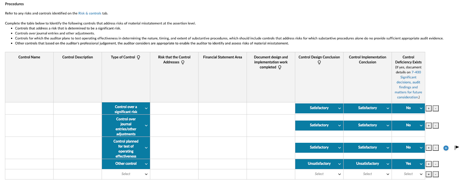 3-300 Évaluation des contrôles - Formulaire de contrôle au niveau des assertions.
