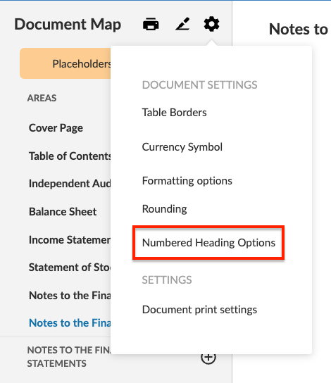 Options de titres numérotés.