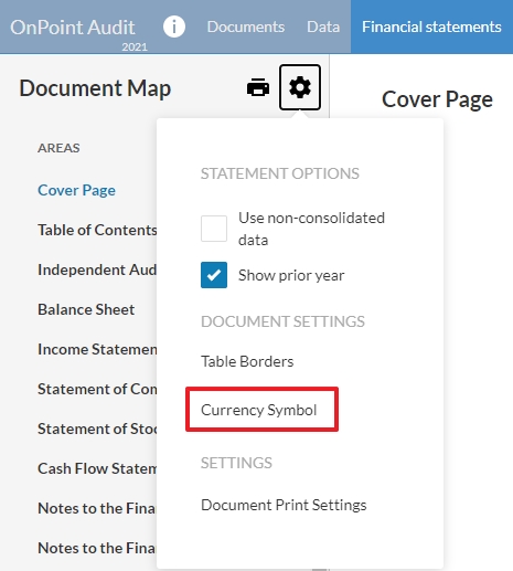 Paramètres du symbole de la devise.