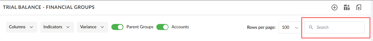Utilisez l'option de recherche de l'onglet Groupes financiers pour trouver des groupes financiers.