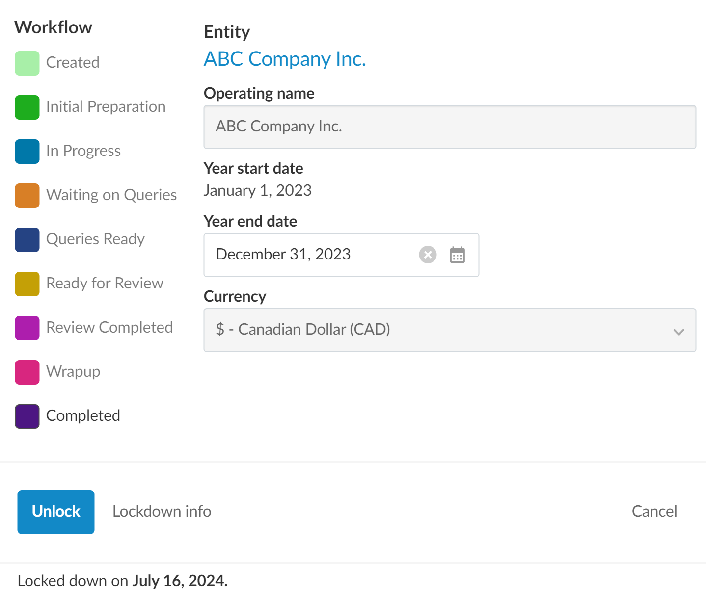 La boîte de dialogue Propriétés de l'engagement d'un engagement verrouillé avec l'option Déverrouiller disponible.