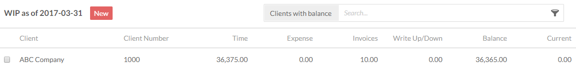 La barre de recherche affichée dans l'onglet WIP.