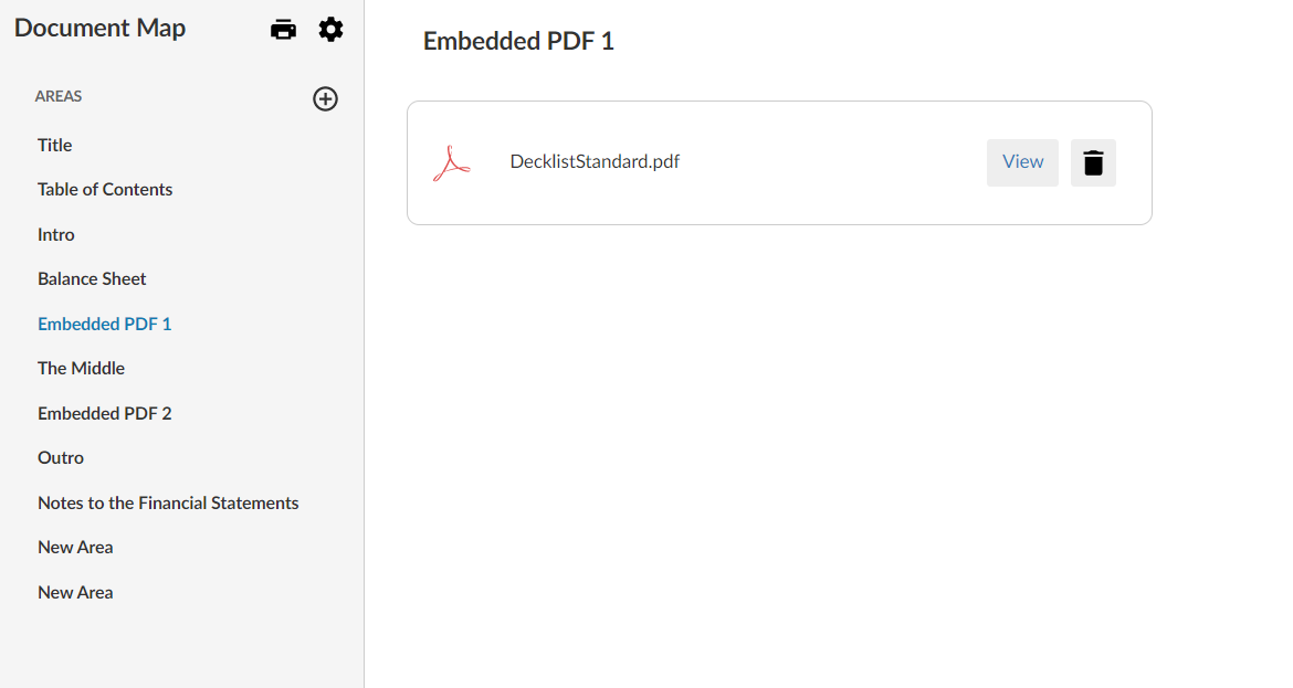Une zone de PDF intégré dans les états financiers.