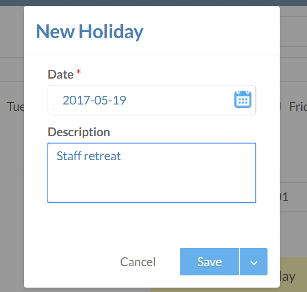 The New Holiday section of the Settings page.