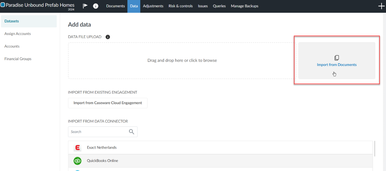 Geeft de optie Importeren uit documenten weer in het venster Gegevens toevoegen