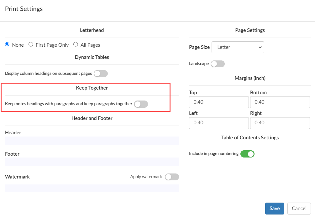 De sectie Bij elkaar houden in het dialoogvenster Afdrukinstellingen.