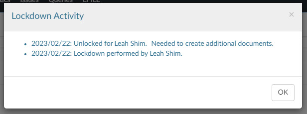 Dialoogvenster voor vergrendelingsactiviteit.
