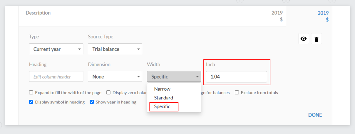 The dynamic table column settings.