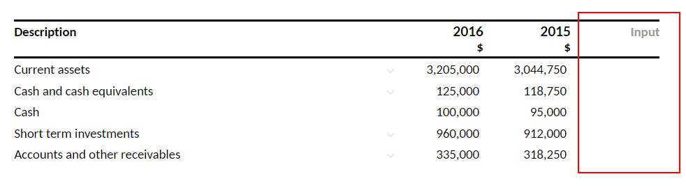 A dynamic table with an empty Input column.