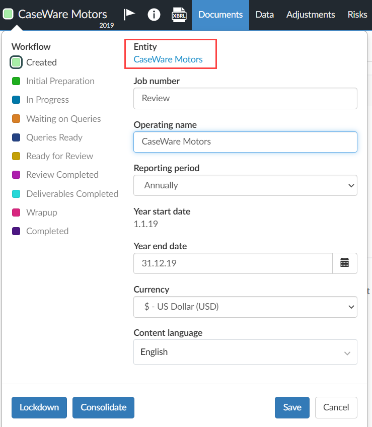 Het dialoogvenster Documenteigenschappen.