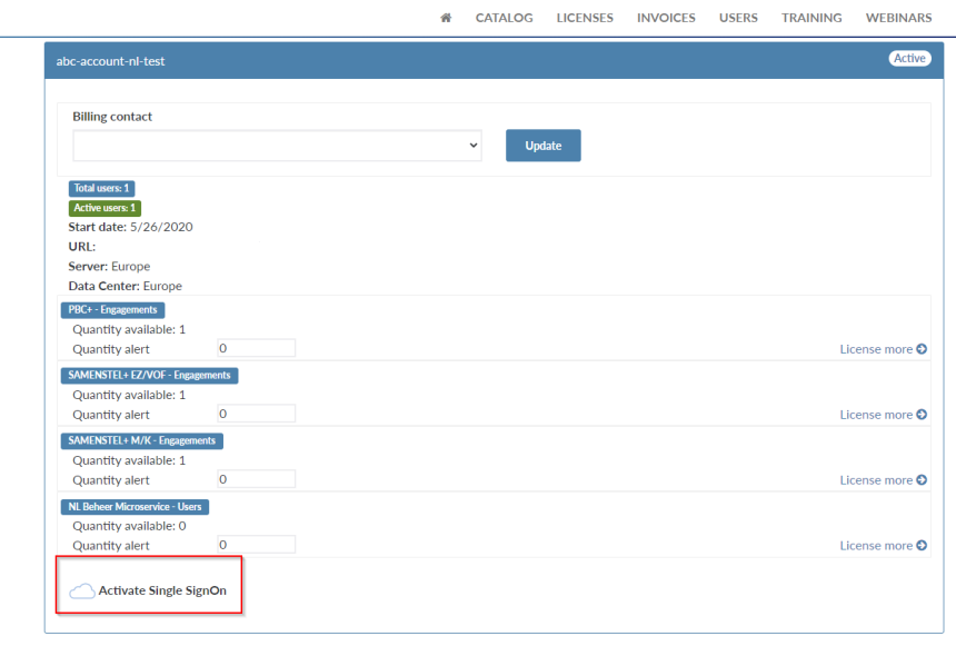 Selecteer de optie Activeer Single SignOn onderaan de pagina Site details.
