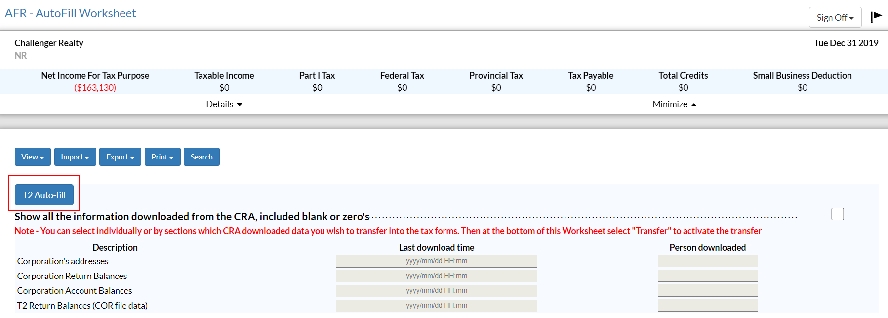 De speciale T2 Autofill knop.