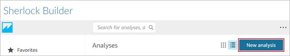 The Sherlock BI Builder interface with the New analyses button highlighted.