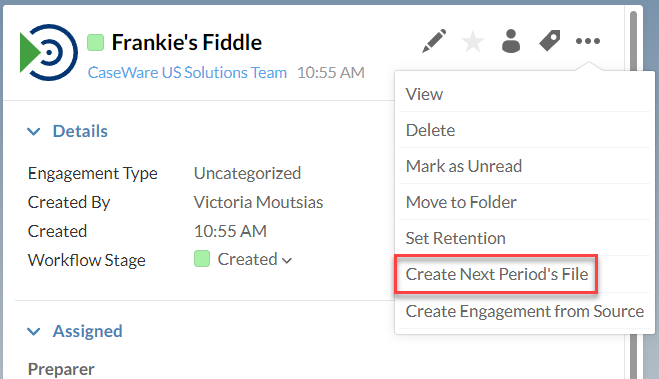 Option in menu to create next period's file.