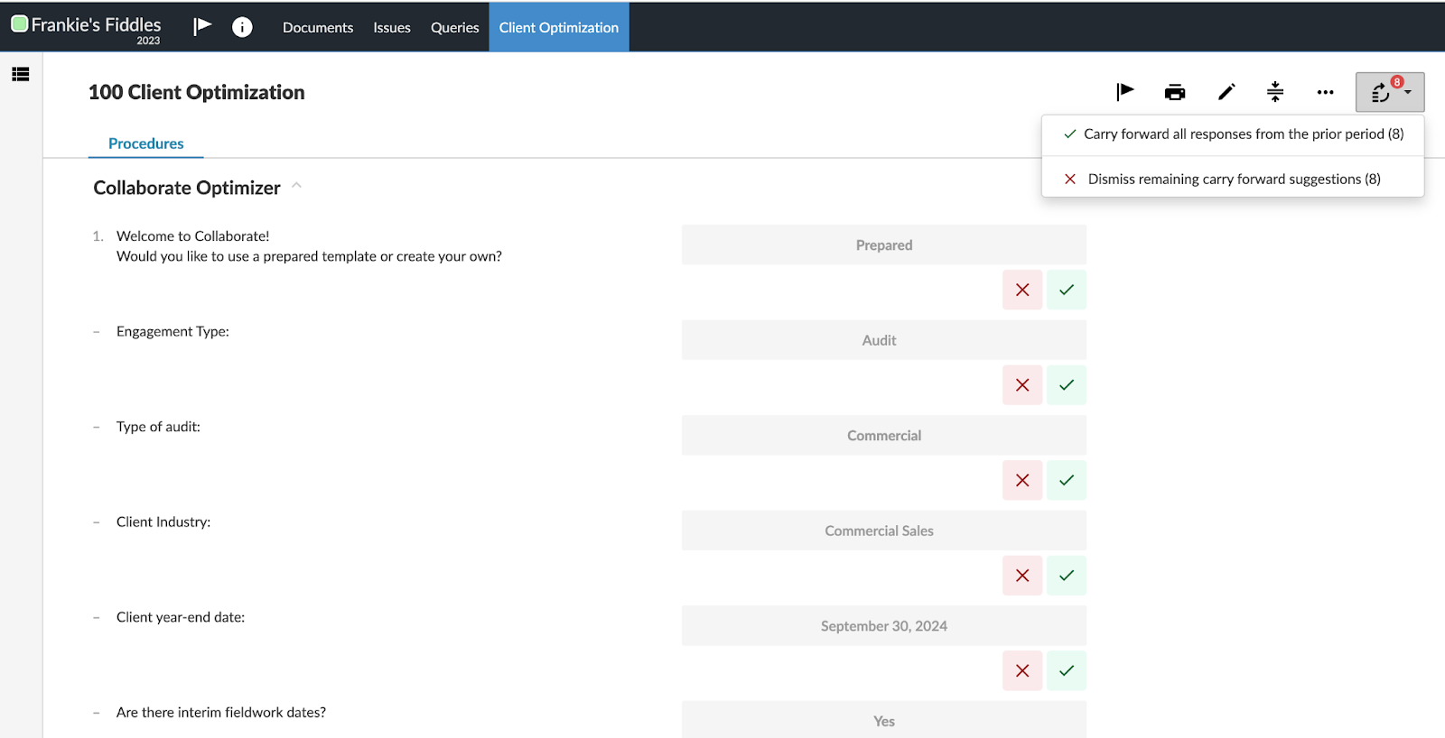 Carry forward options in the 100 Client Optimizer document.