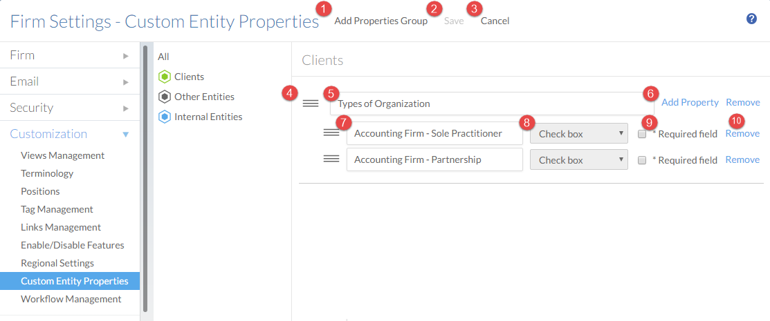 The Custom Entity Properties interface.